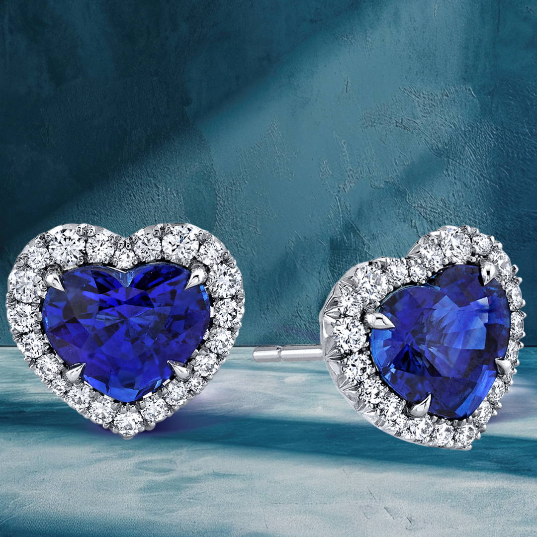ruby and diamond heart studs