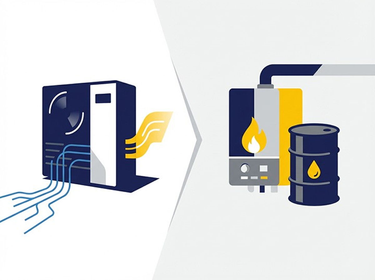 Grafik Deko Wärmepumpe vs fossile Brennstoffe