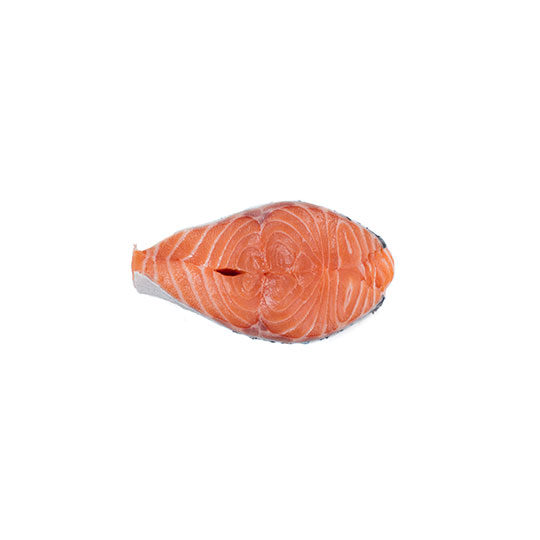 A raw piece of salmon freshly cut on a white background. Image of Fresh Seafood from Bear Flag Fish Co.