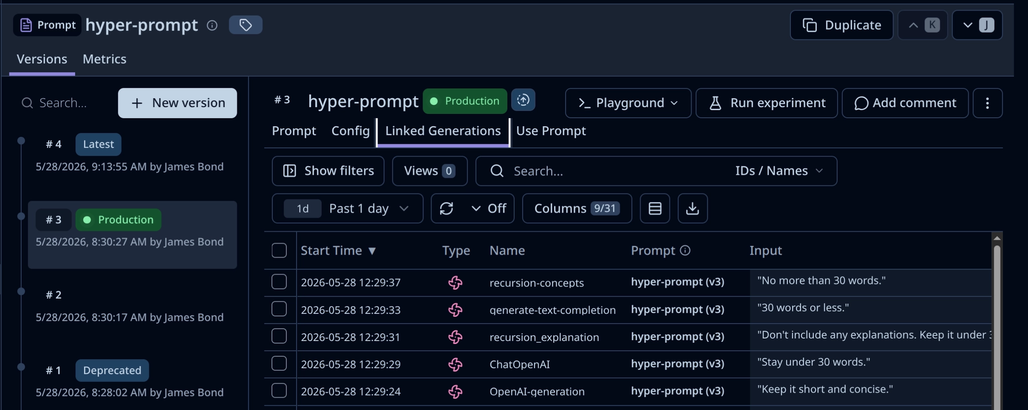 Traces linked to prompts.