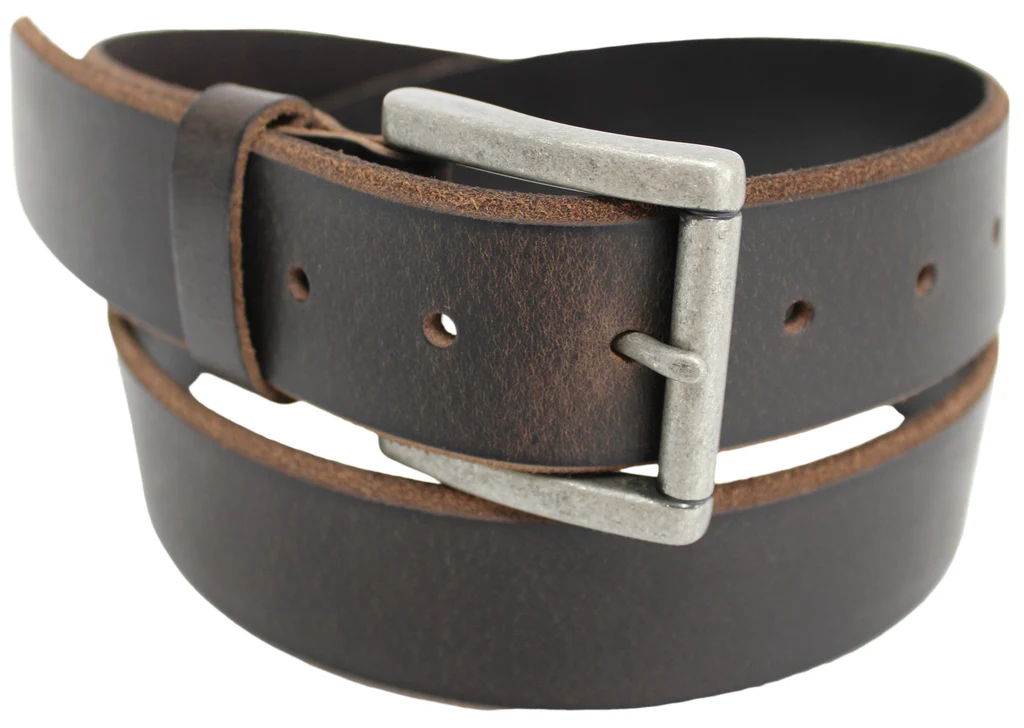 Full Grain Leather Classic Bevelled Edge Jeans Belt. Colour: Brown - Image 3