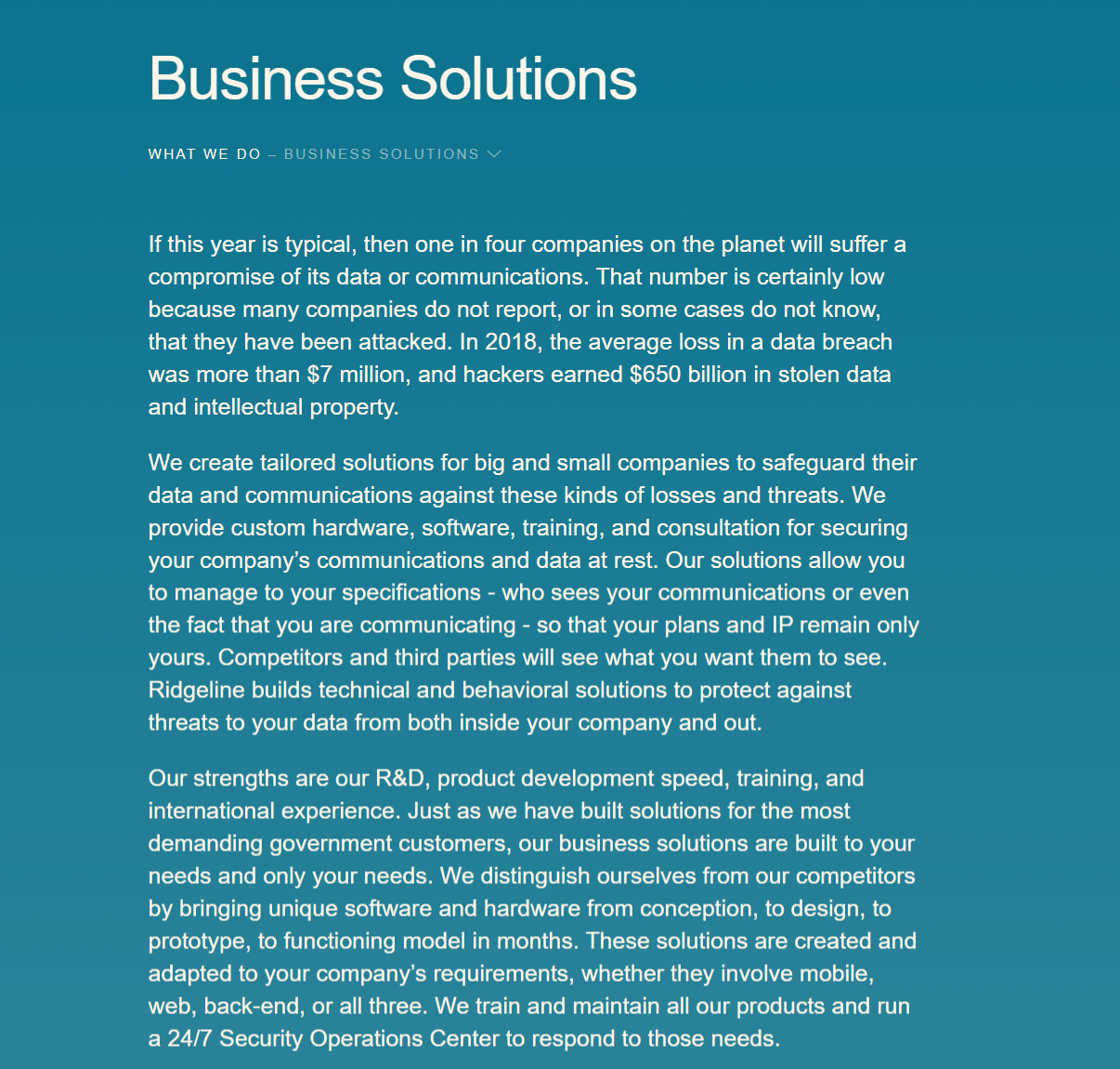 Ridgeline International product / service
