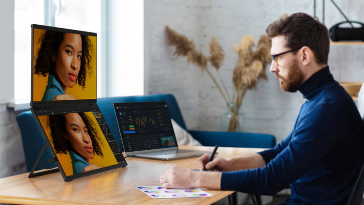 UStation Δ / Delta - Folding Monitor Dual Portable Display Bult-in Stand VESA