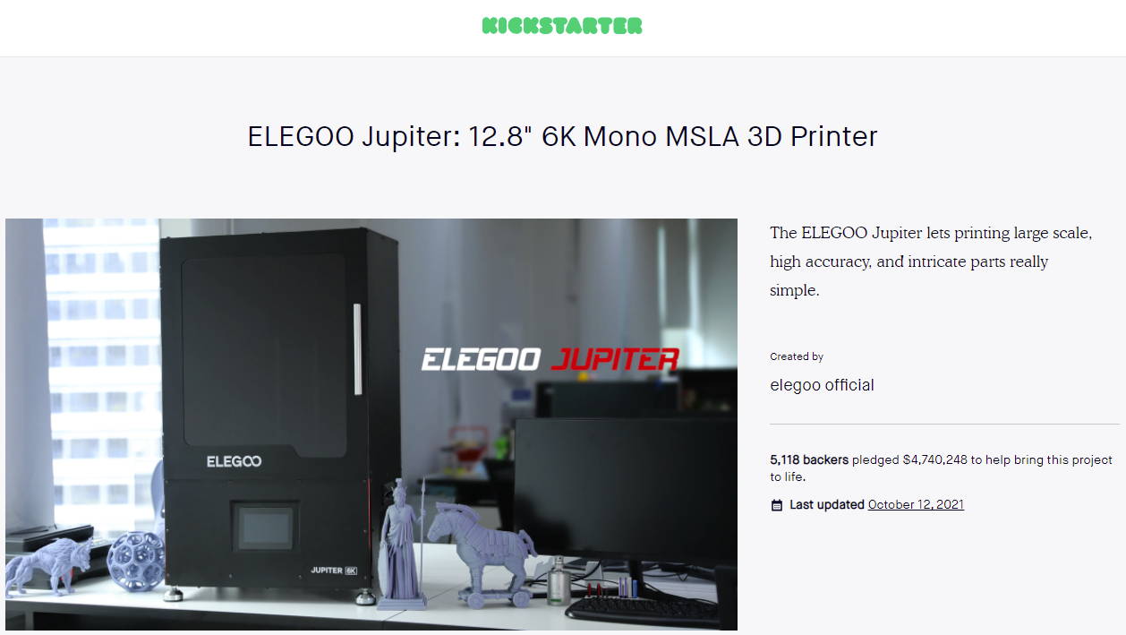 ELEGOO Jupiter 12.8" 6K Mono MSLA 3D Printer
