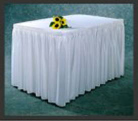 white table skirt poly knit satin