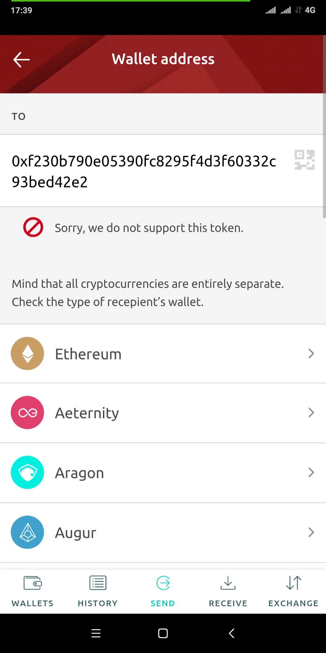 sending unsupported tokens on Freewallet