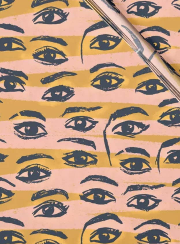 Navy sexy eyes on gold and pink background. Eye see you wrapping paper