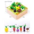 A Montessori Vegetable Set and the dimensions of the wooden board and vegetables.