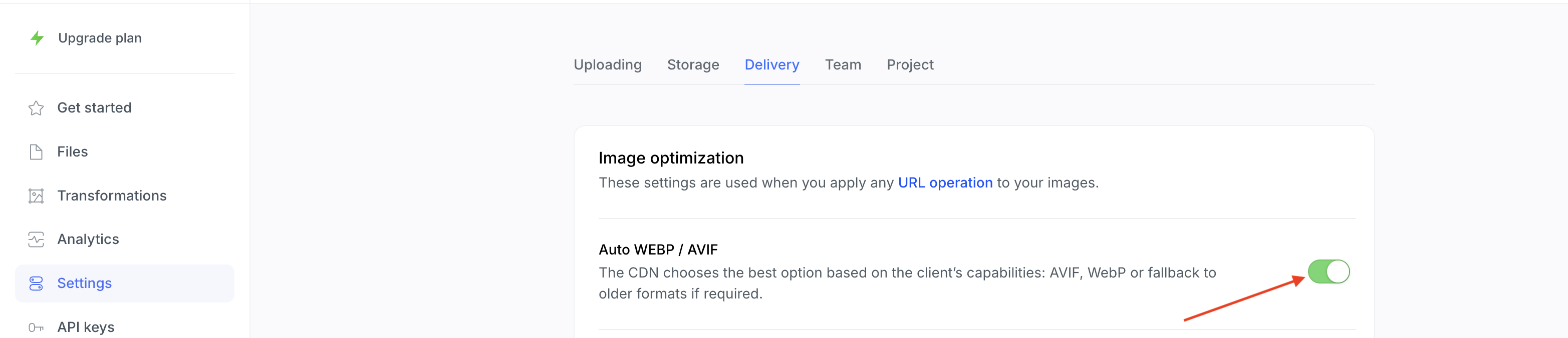 Toggle AVIF format in Uploadcare