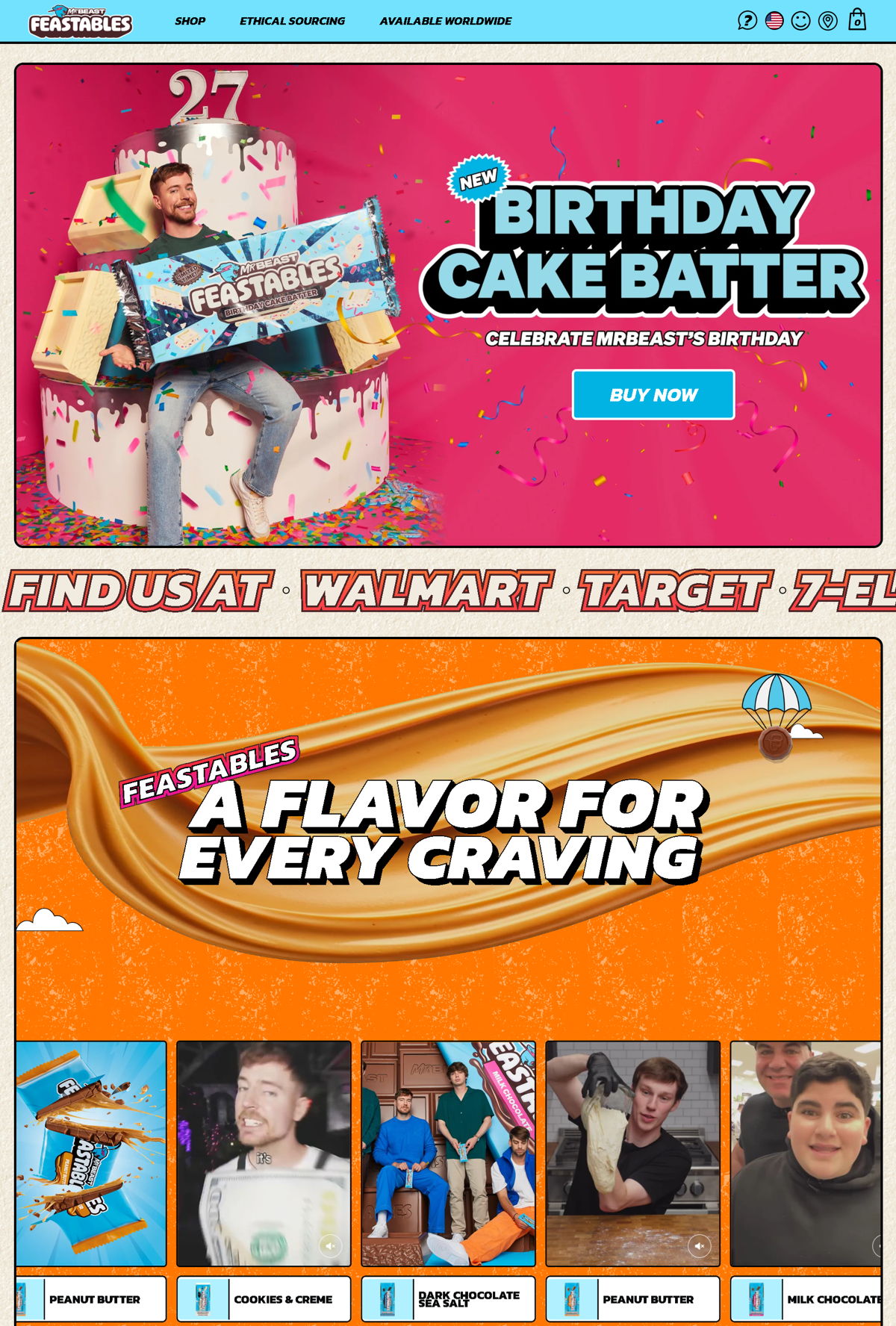 Screenshot of Feastables, from the homepage examples collection.