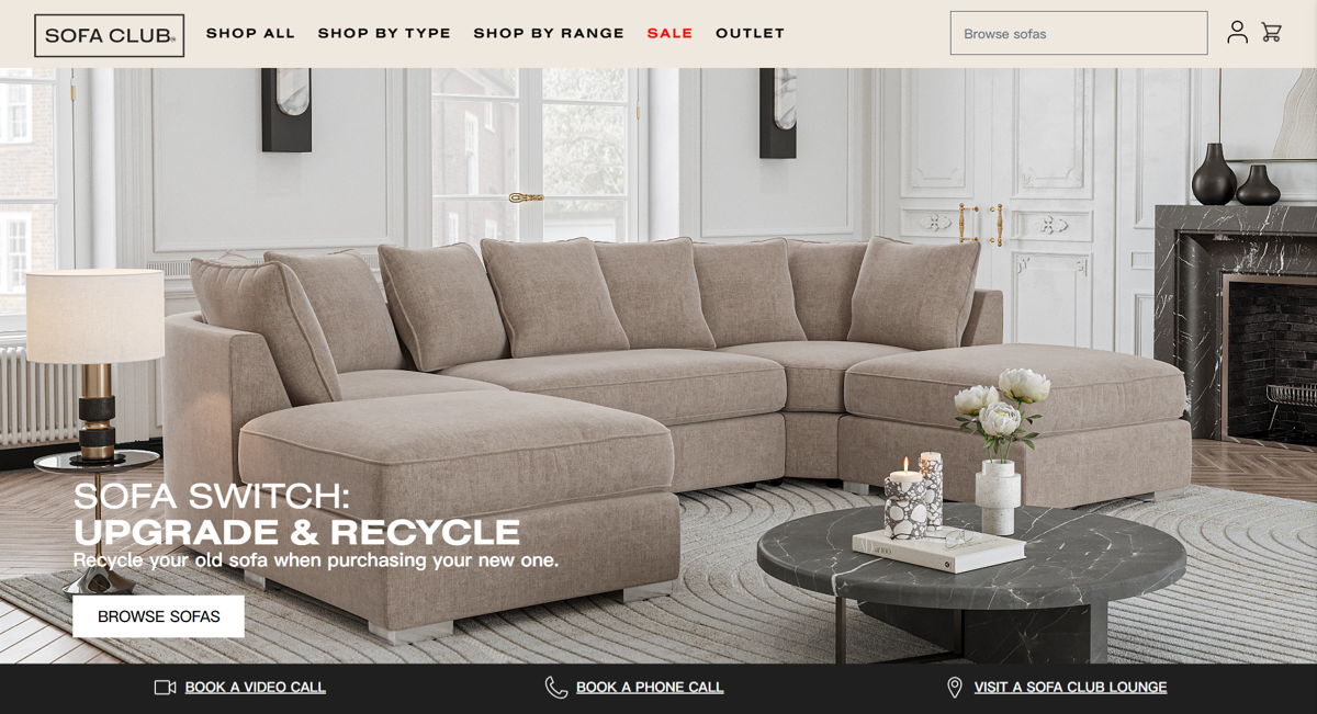 Screenshot of Sofa Club , from the shopify furniture stores collection.