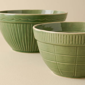 Vintage-Inspired Green Mixing Bowl Set of Two