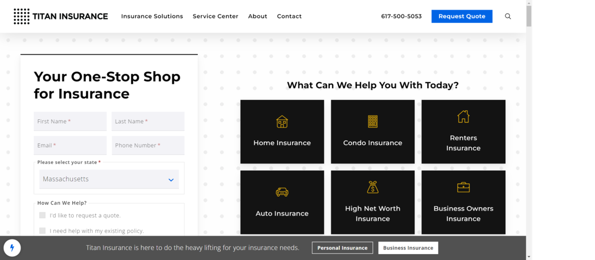 Screenshot of Titan Insurance, from the insurance agent websites collection.
