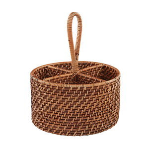 Piper Woven Utensil Caddy with 4 Compartments & Handcrafted Rattan Texture