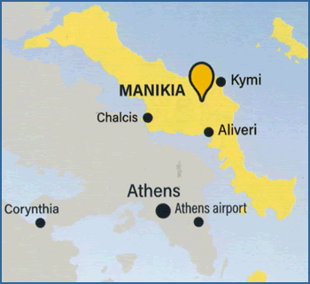 Map showing the location of Manikia on the island of Evia
