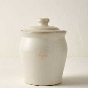French Grey Embossed Stripe Canister - Medium