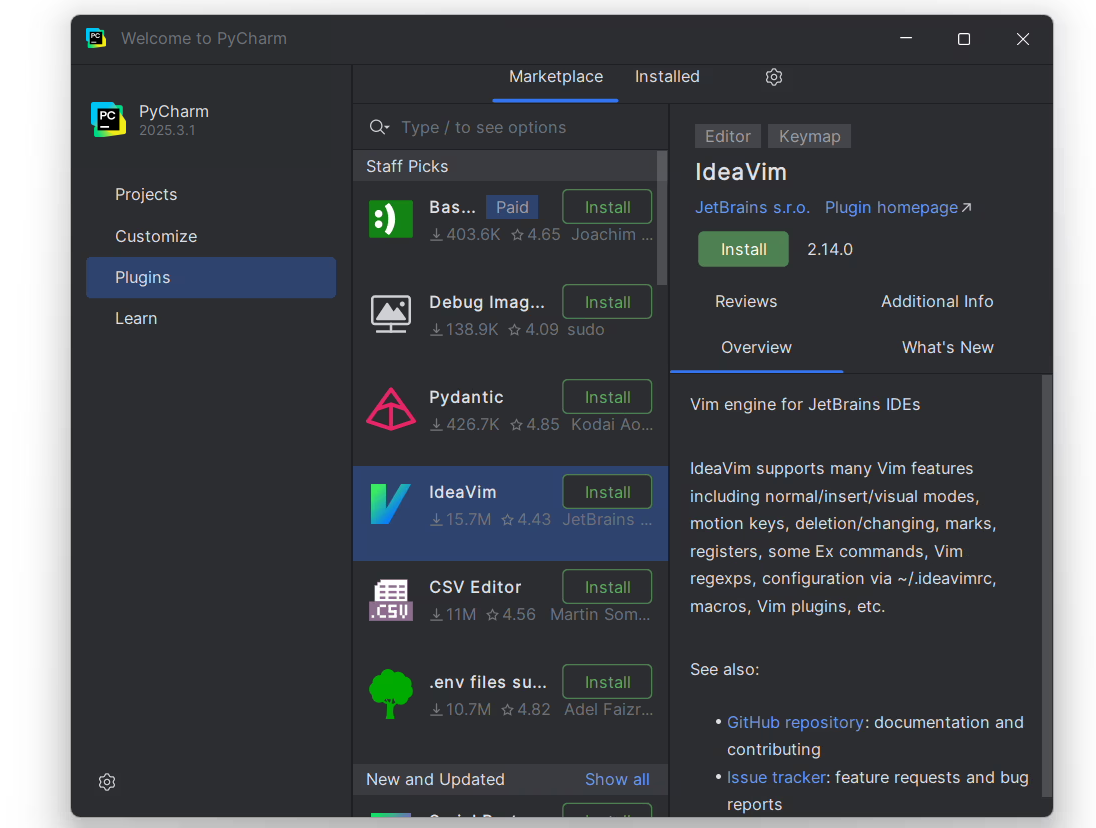 pycharm plugins window