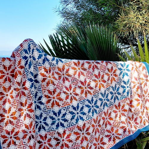 LITHUANIAN SUMMER. Rectangular center-out mosaic crochet blanket pattern