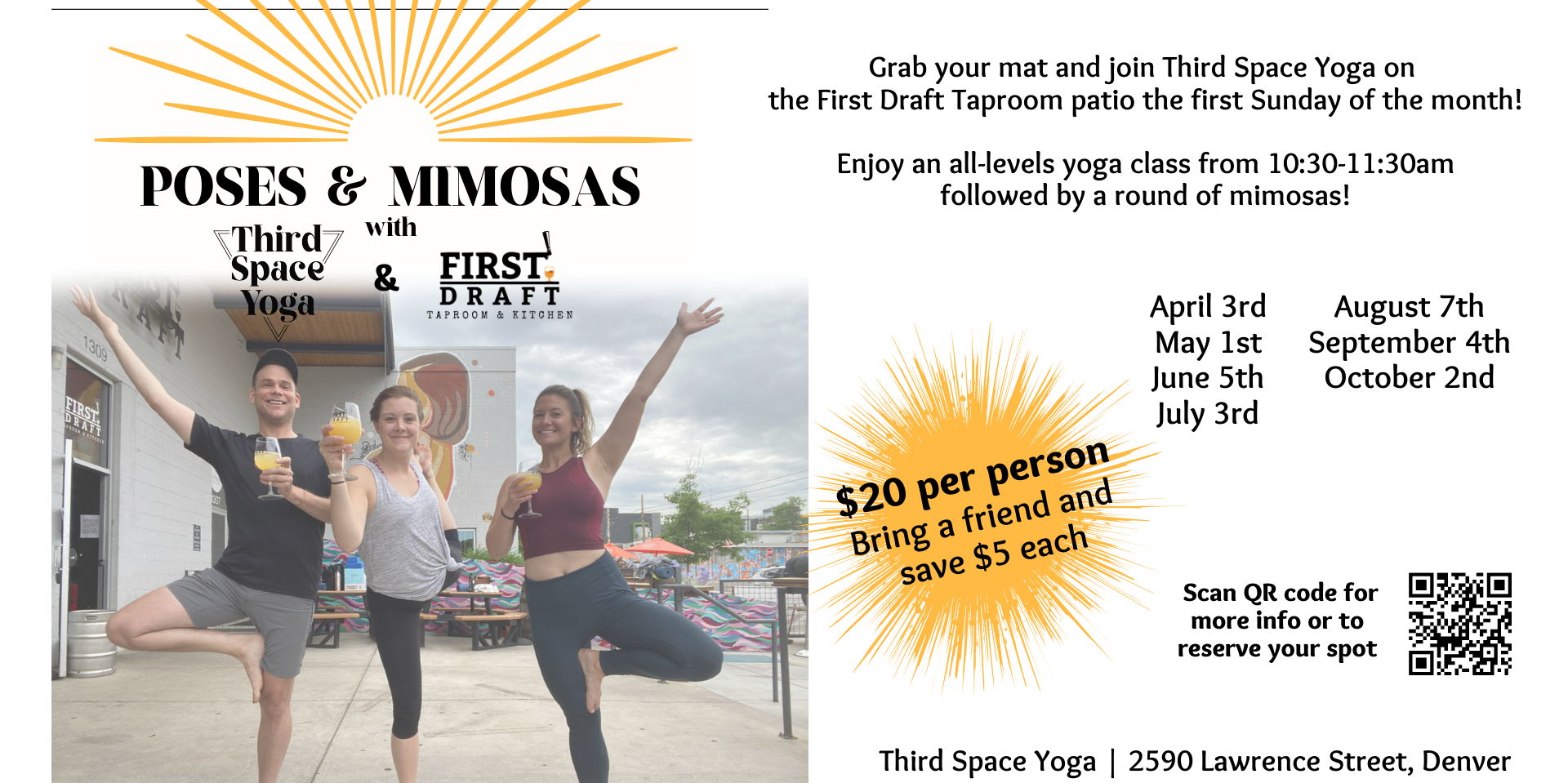 Poses and Mimosas presented by Third Space Yoga promotional image