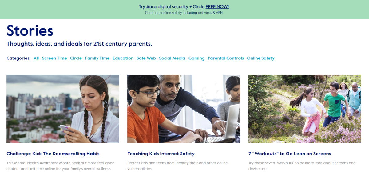 Screenshot of Meet Circle Blog, from the shopify blog examples collection.