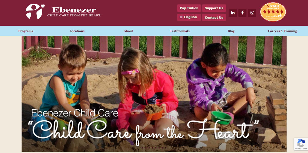 Screenshot of Ebenezer Child Care, from the childcare & daycare websites collection.