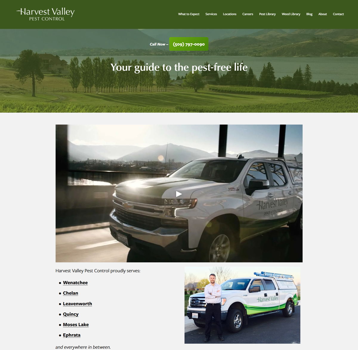 Screenshot of Harvest Valley Pest Control, from the pest control websites collection.