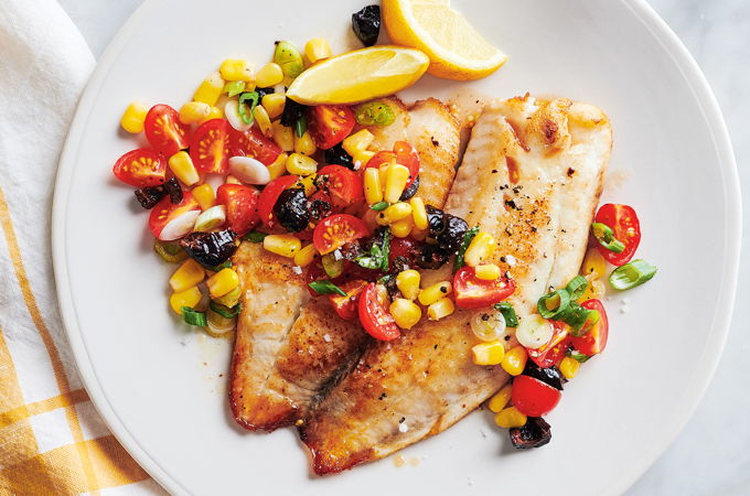 Seared Tilapia with Corn and Cherry Tomato Salad