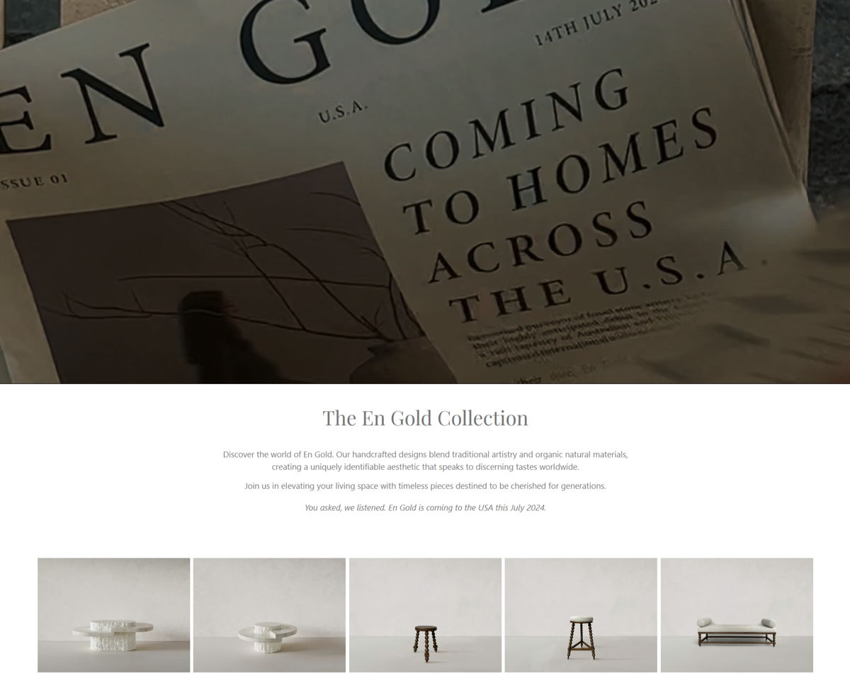 Screenshot of En Gold, from the shopify furniture stores collection.