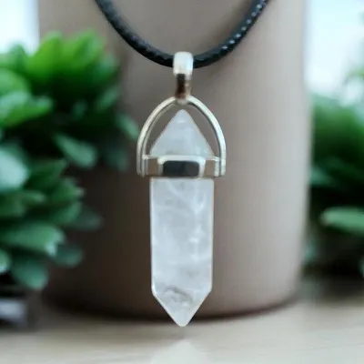 Clear Quartz Point Pendant - Includes Leather Band