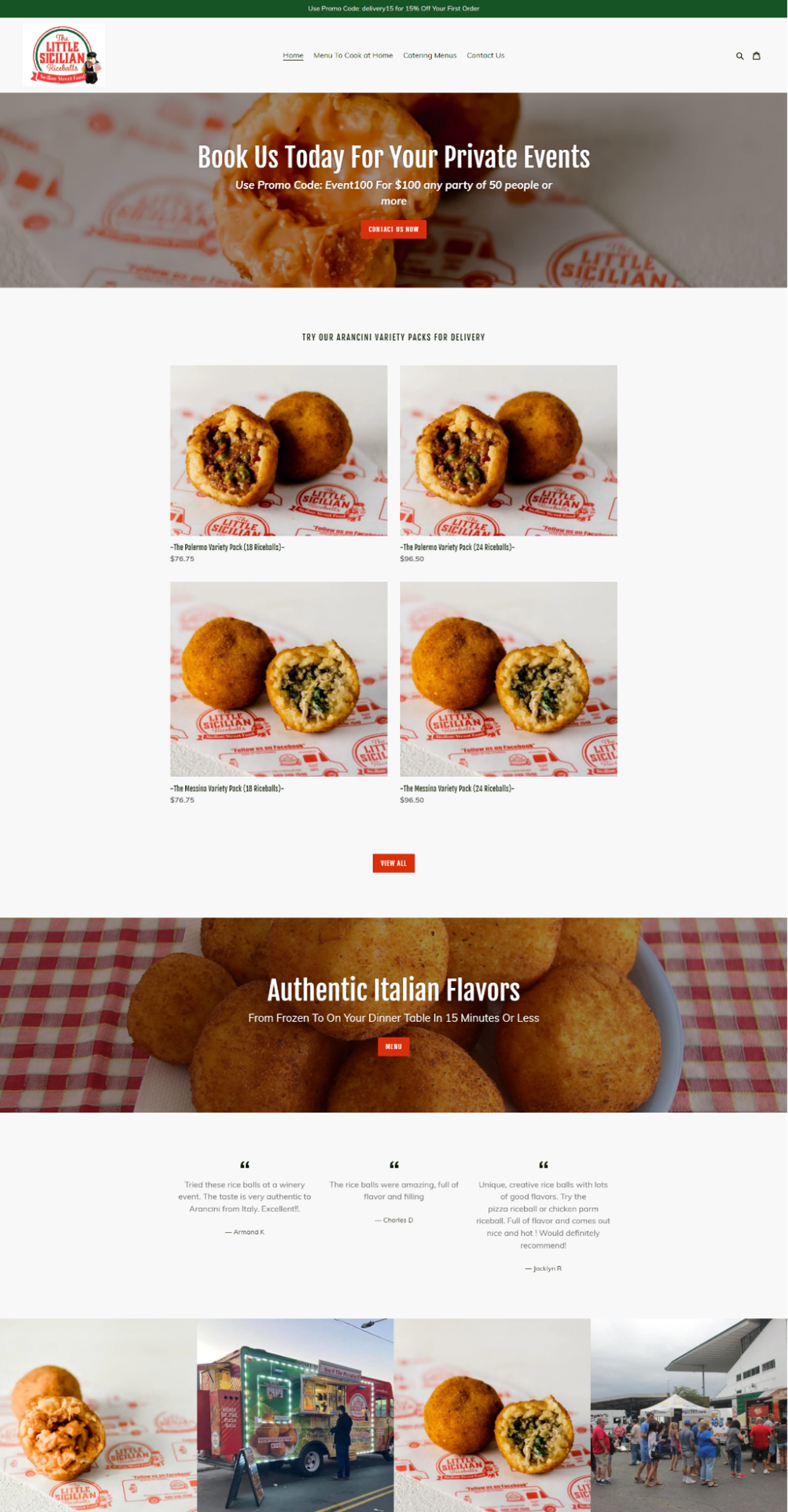 Screenshot of The Little Sicilian Riceballs, from the food truck websites collection.