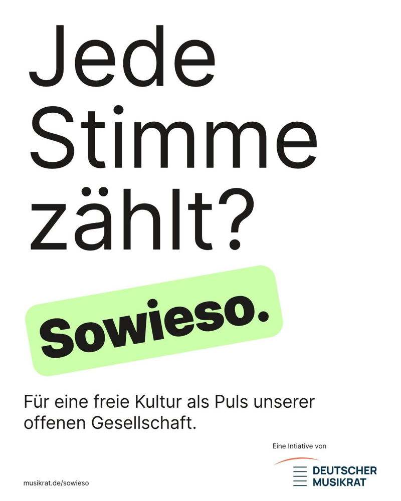 🤍 Demokratie sowieso! 🤍

Wenn demokratische Werte ins Wanken geraten, muss auch das Musikleben Haltung zeigen: Für Kulturelle Vielfalt, die Freiheit der Kunst und eine offene Gesellschaft. 

Der @deutschermusikrat setzt mit der bundesweiten Initiativ