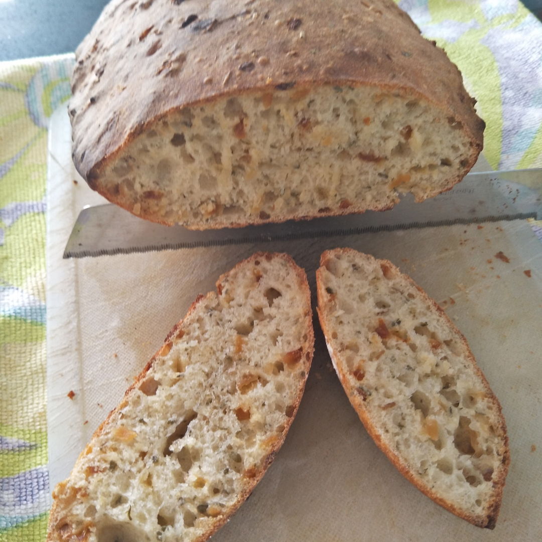 homemade herb and onion no knead bread - crusty and light centre - great just with some butter!
