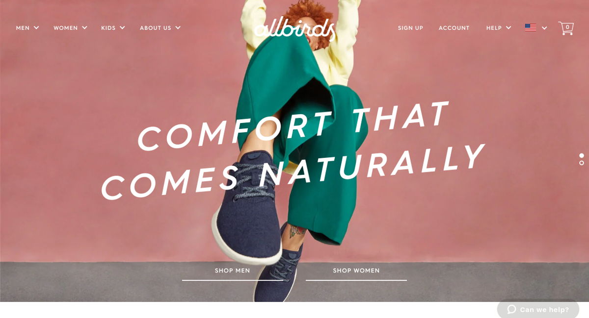 Screenshot of All Birds, from the shopify stores collection.