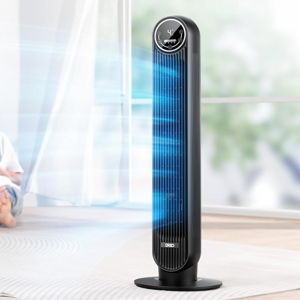 Dreo Tower Fan for Bedroom, 25ft/s Velocity Quiet Floor Fan, 90° Oscillating Fans for Indoors with 4 Speeds, 4 Modes, 8H Timer, Standing Fans, Bladeless Fan, Black, Nomad One (DR-HTF007)