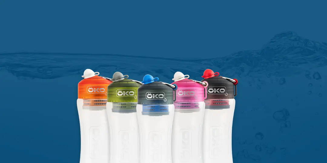 Gourdes filtrantes ÖKO bleu vert rose rouge 650ml ou 1litre