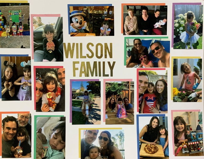 handmade display board collage of our august family of the month at primrose school of willow glen, the wilson family