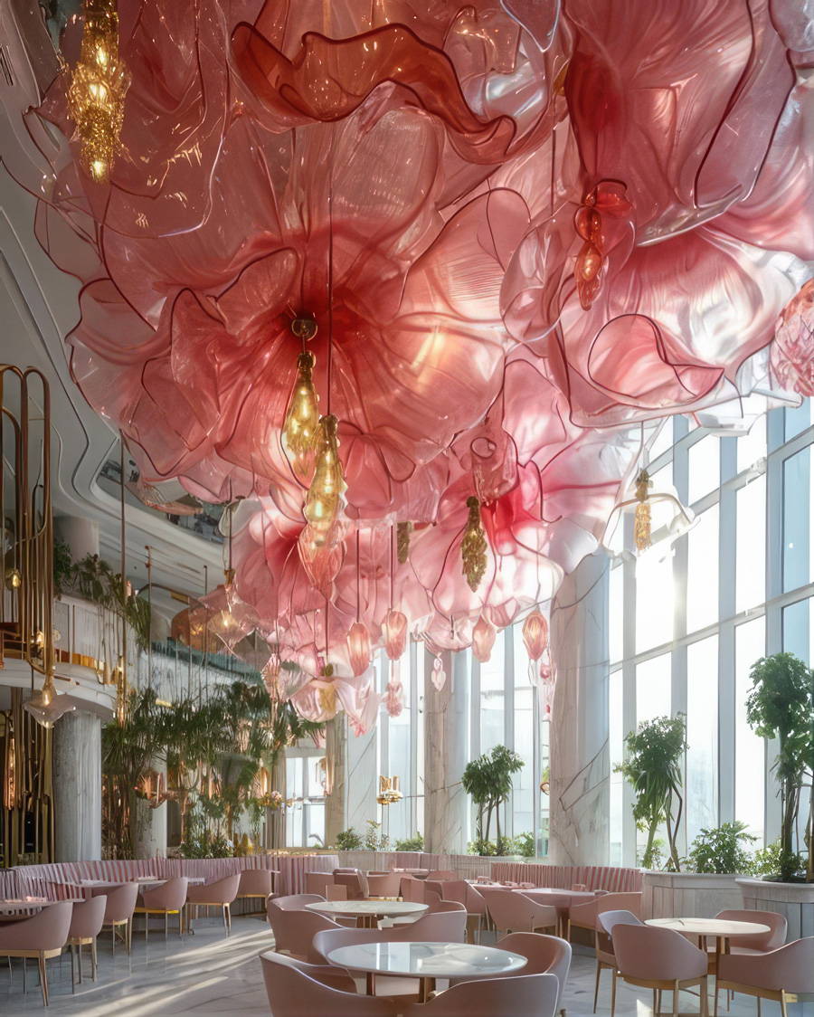 Luxury restaurant bar with ceiling made of flowers image by @tinkertailorart digital artwork ai art ai artwork ai artist