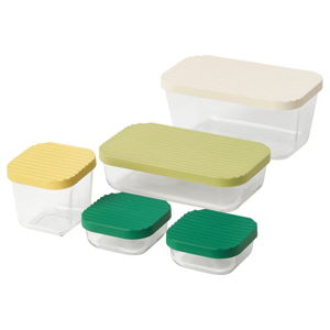 HAVSTOBIS Food container with lid, set of 5, clear/multicolor