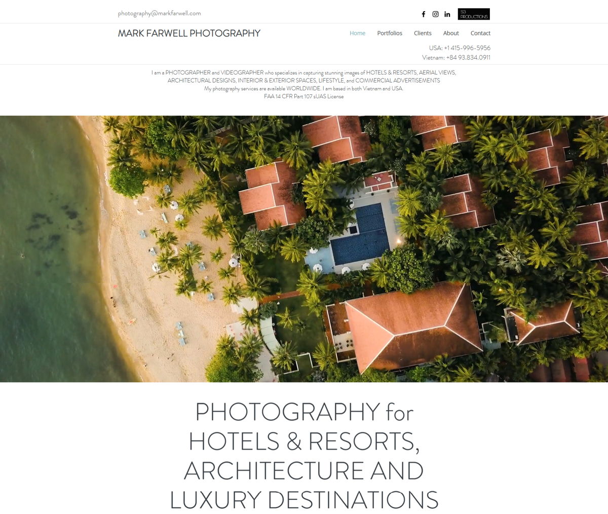 Screenshot of Mark Farwell Photography, from the wix photography website examples collection.