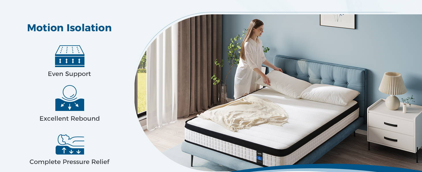 Inofia 12 Inch Cloud-Lux Memory Foam Mattress with Pocket Sprung Medium Firm with Tencel Fabric Fire Resistant Barrier Pressure Relieving OEKO-TEX Certified