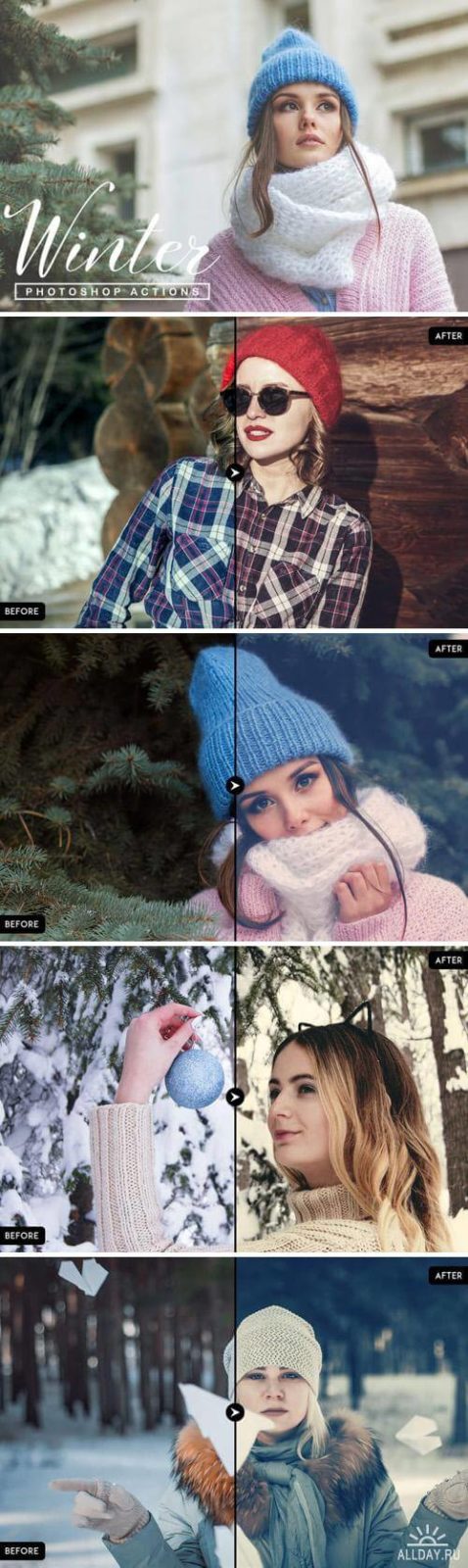Набор из 70 зимних Фотошоп экшенов