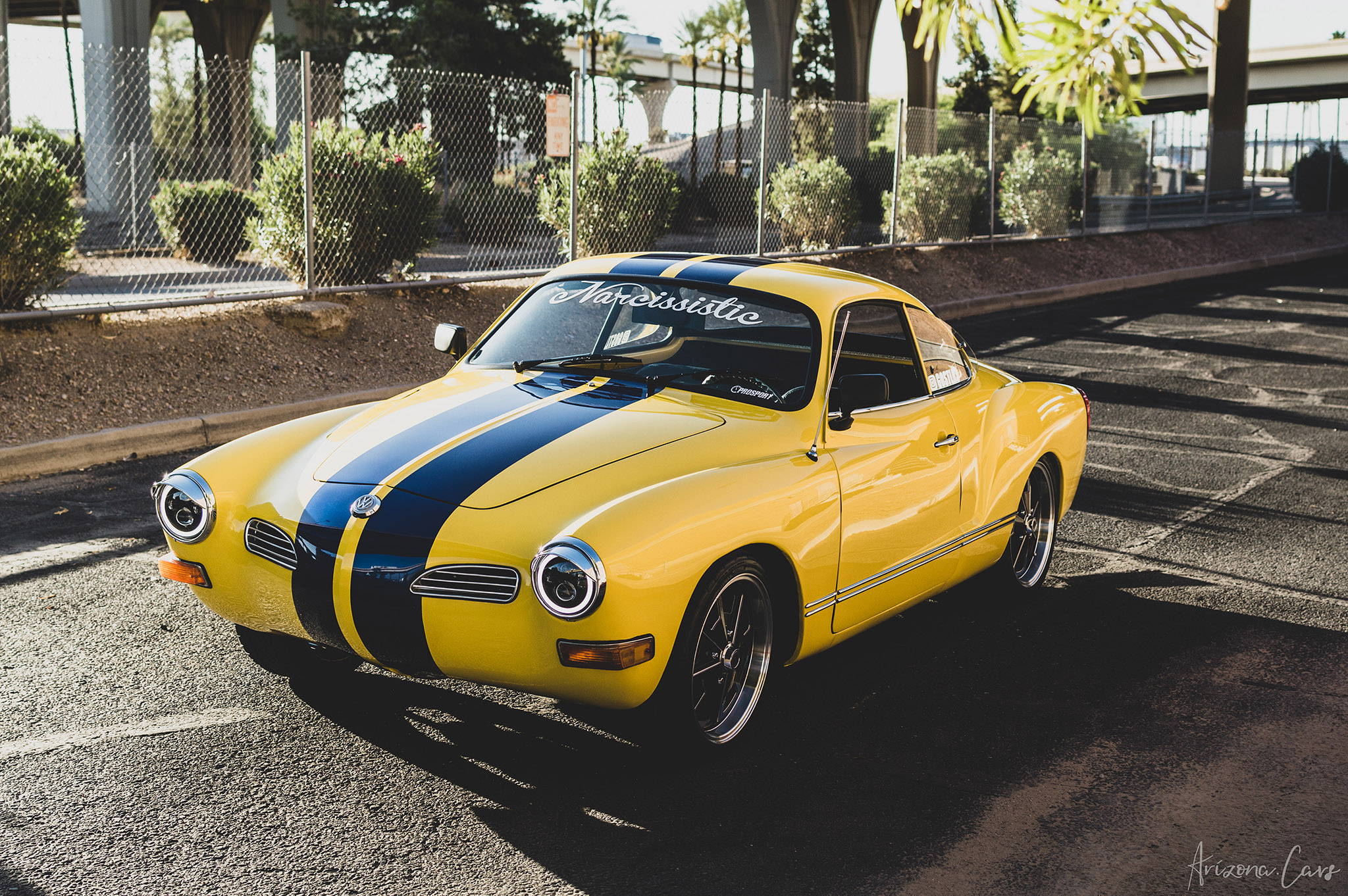 yellow volkswagen karmann ghia on black milled klassik rader 914 wheels