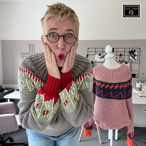 Solveig sweater and Signe sweater crochet patterns by teacher Sas