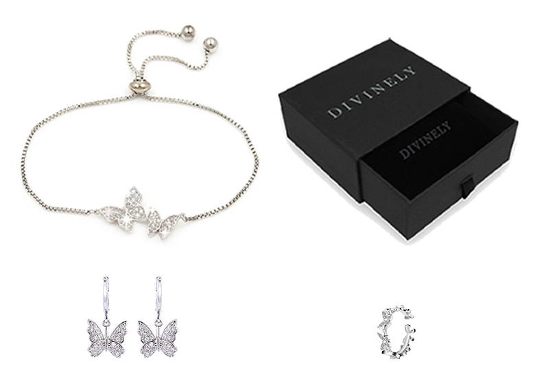 Silver butterfly bracelet - adjustable with free gifts and gift box