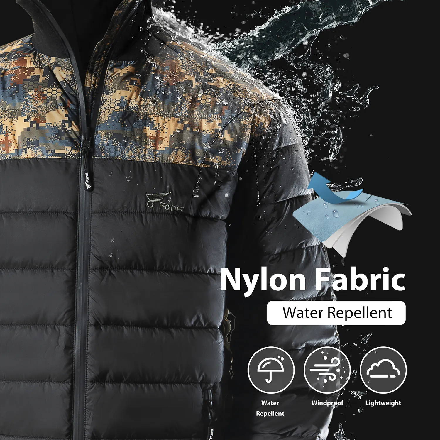 The men waterproof and windproof hunting jacket  features a durable water repellent coating