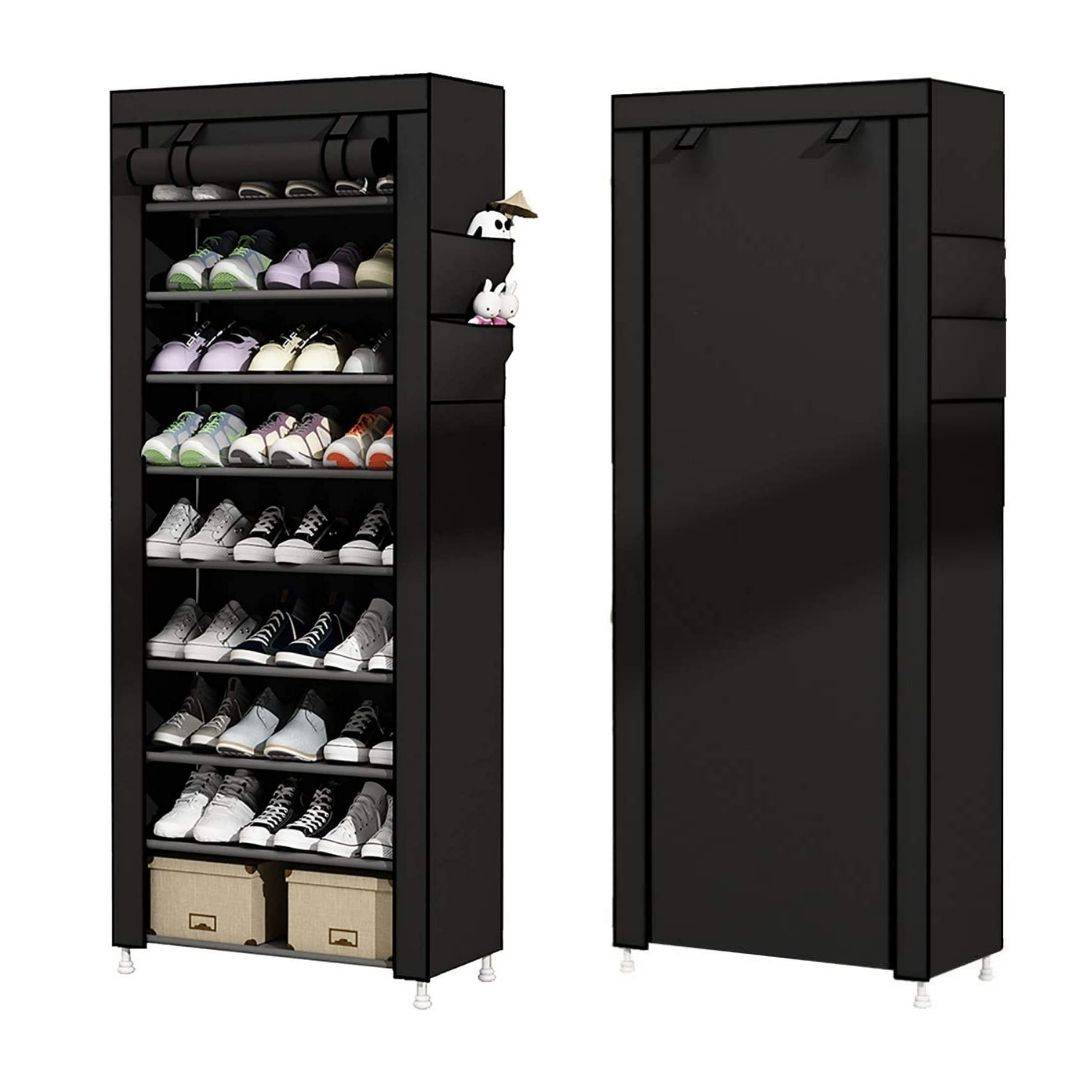 tall shoe rack black, black shoe cabinet backside