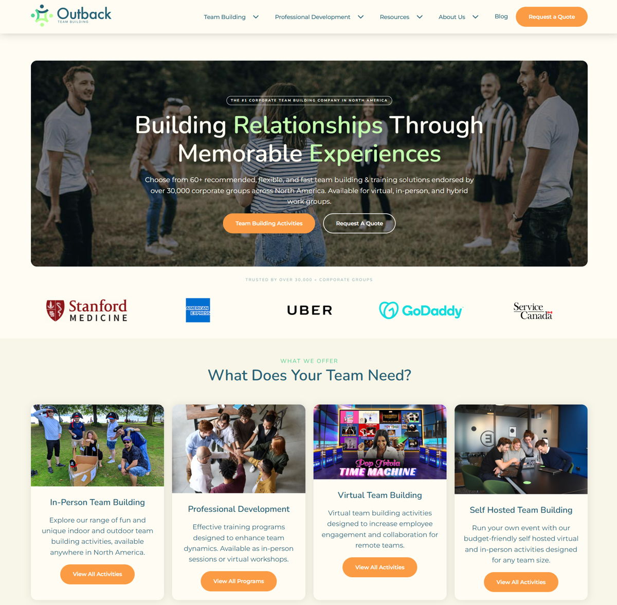 Screenshot of Outback Team Building & Training, from the workshop websites collection.