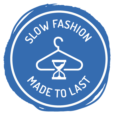 Image of a blue, circular Ducky Zebra icon with the text 'Slow fashion, Made to last'