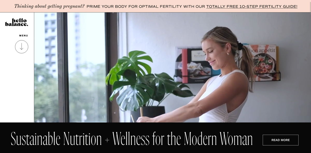 Screenshot of Hello Balance, from the squarespace fitness websites collection.
