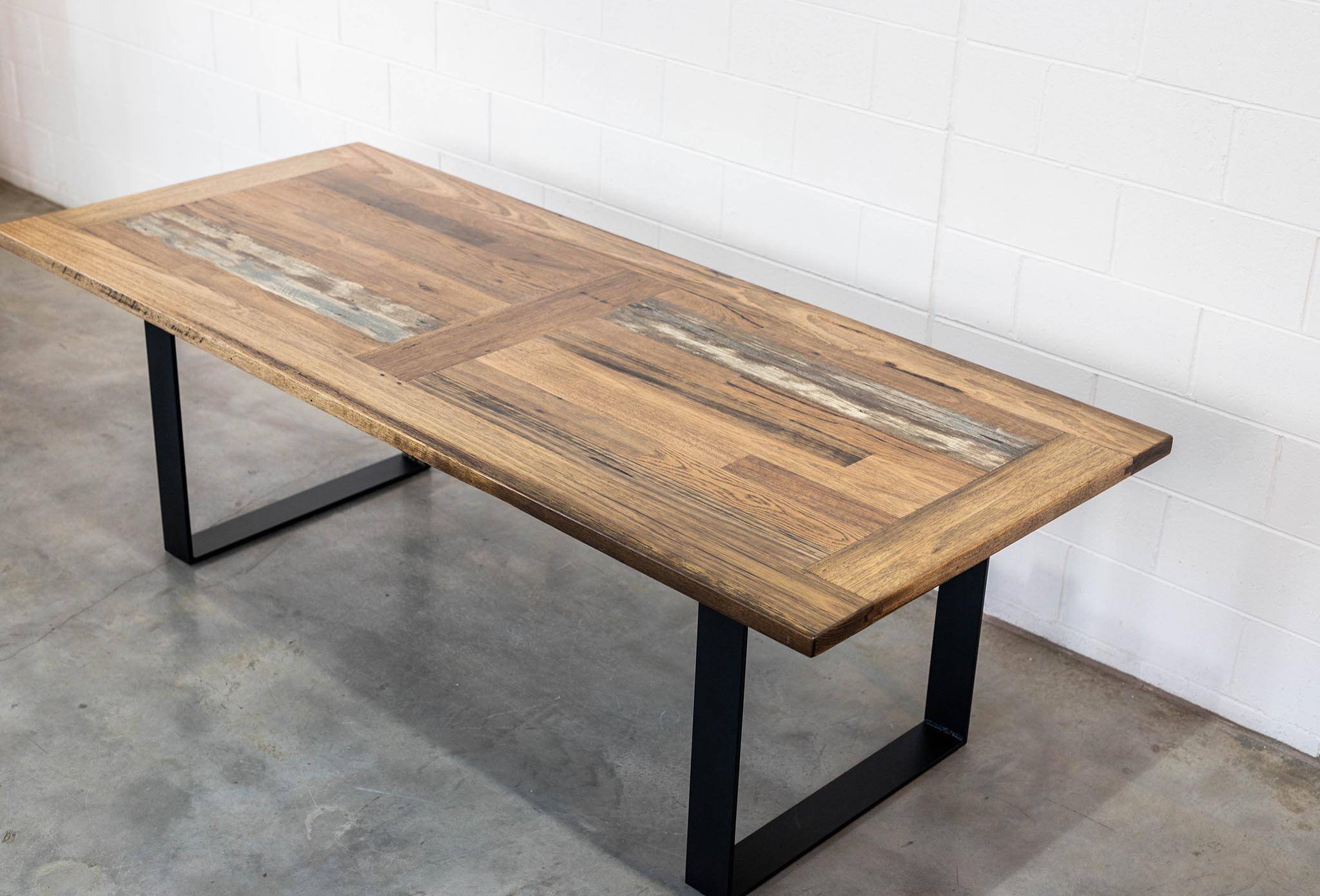 Double Panel Stained Timber Dining Table